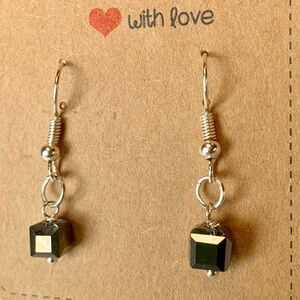 🎁FREE with $10 Purchase Minimalistic Crystal Black Cube Handmade Silver Earrings